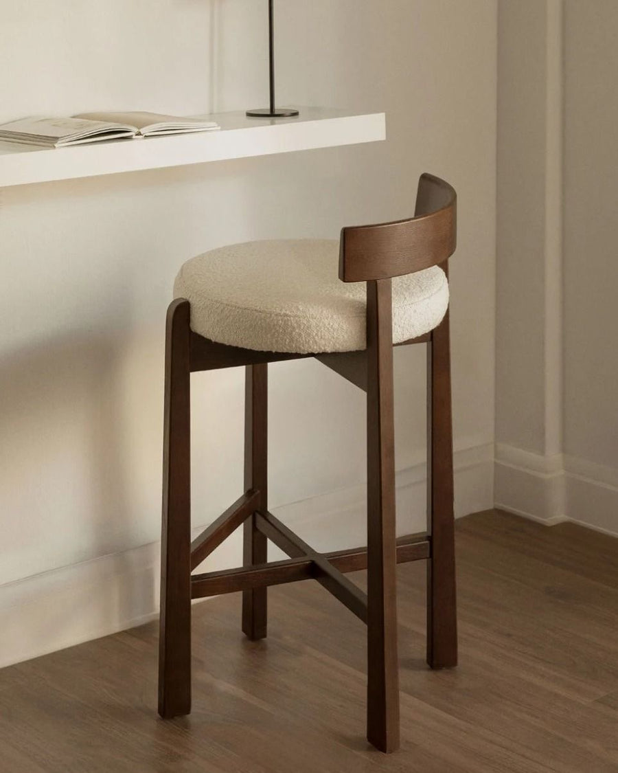 Fjord Slatted Back Japandi Boucle Bar Stool