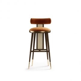 Nora Saddle Bar Stool with Rattan Detailing – lifestyle view – luxury bar stool India – The Flamingo Life
