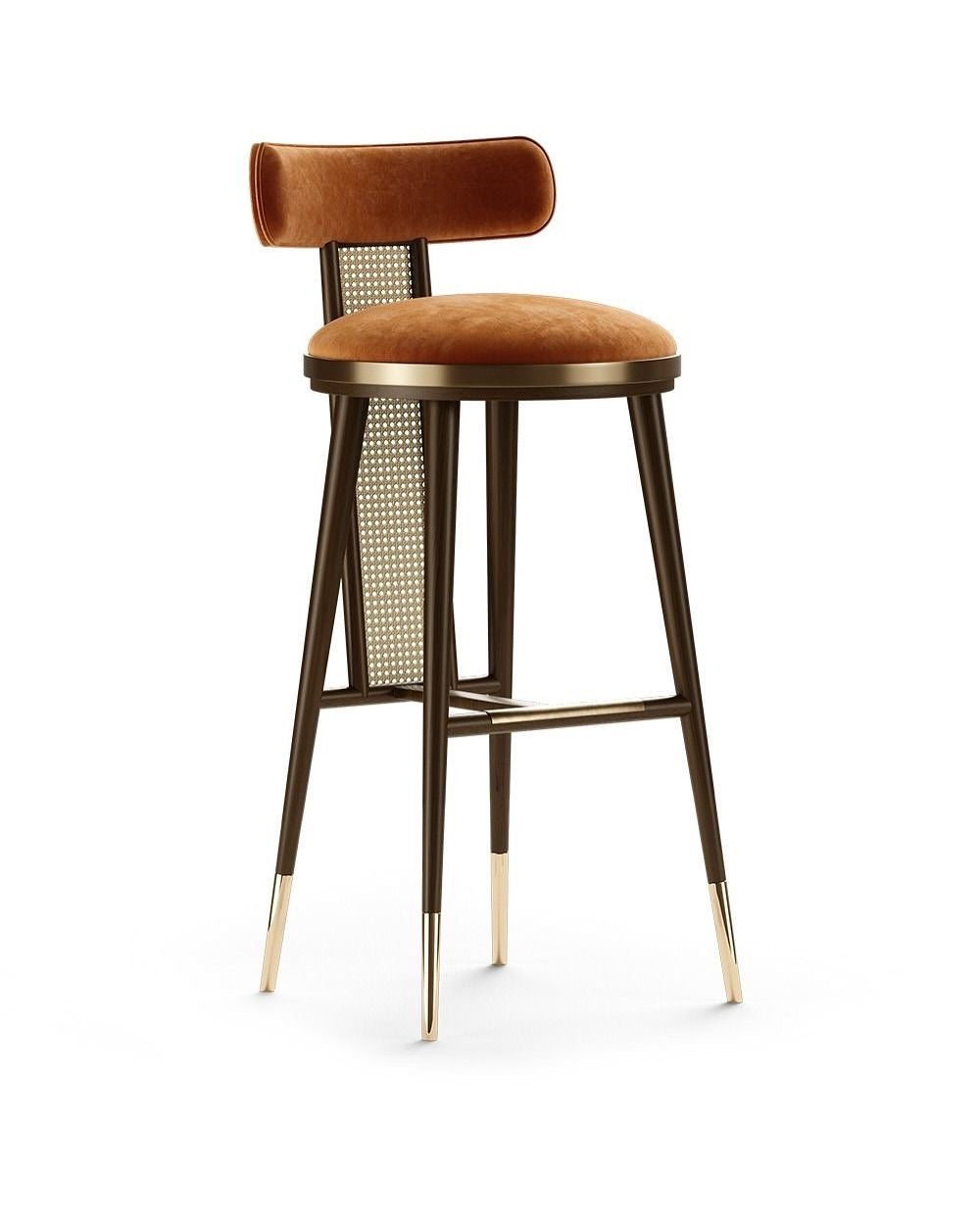 Nora Saddle Bar Stool with Rattan Detailing – side view – luxury bar stool India – The Flamingo Life