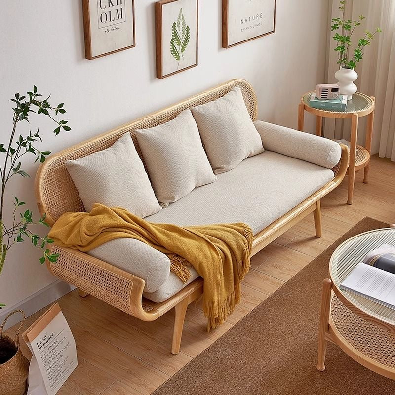 Yuki Rattan-Arm Suede Sofa