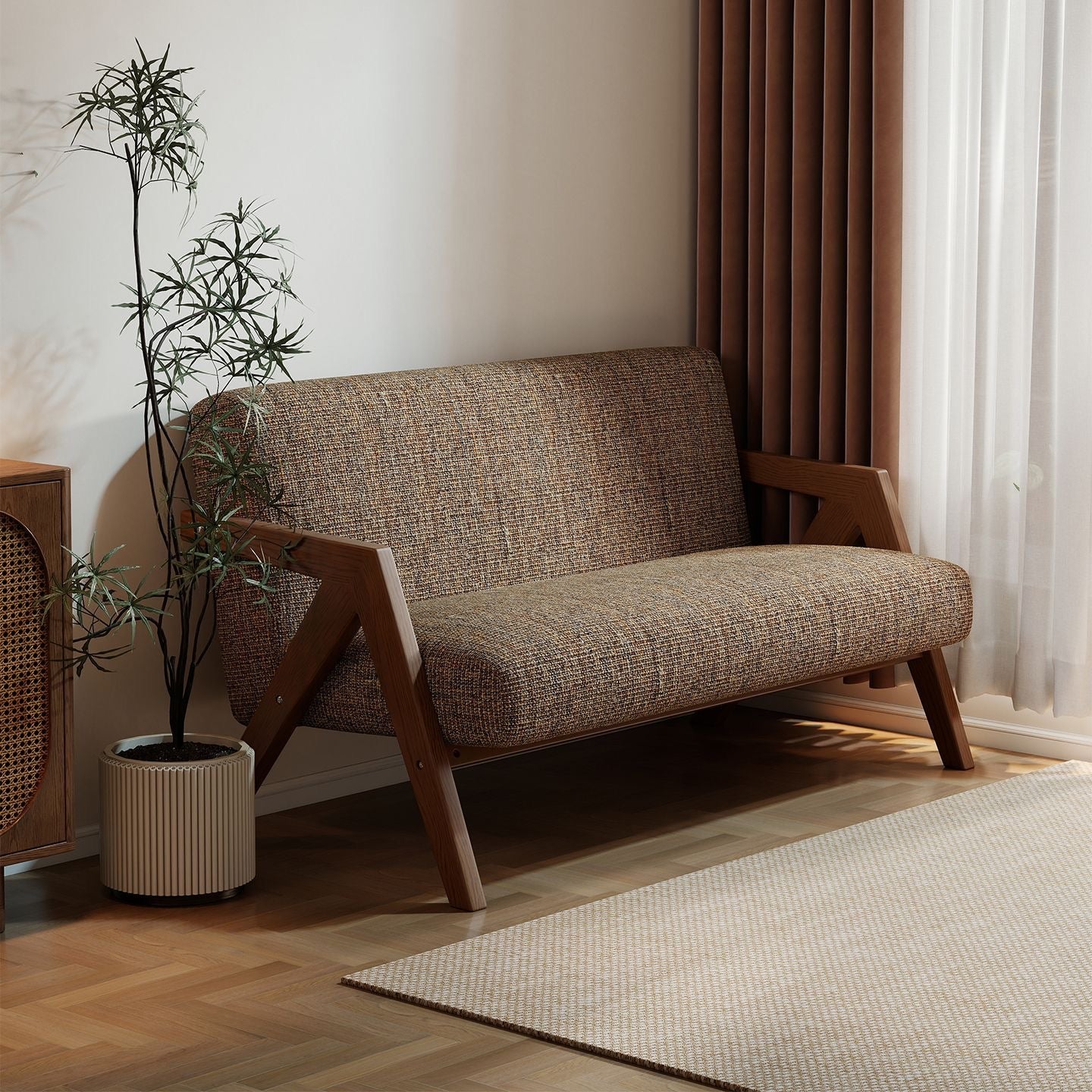 Rin Angular-Arm Suede Loveseat - suede fabric loveseat - The Flamingo Life