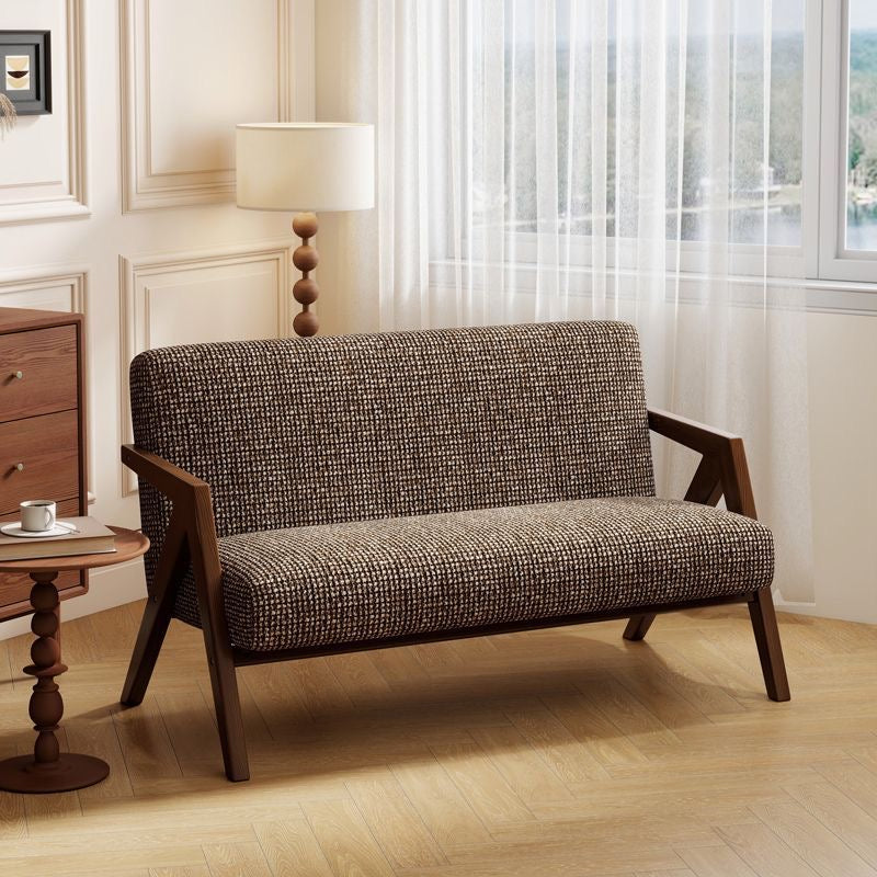 Rin Angular-Arm Suede Loveseat living room view - suede fabric loveseat - The Flamingo Life