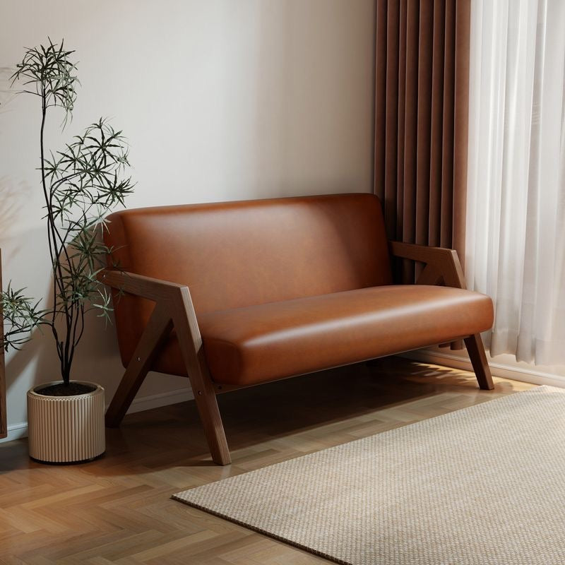 Rin Angular-Arm Suede Loveseat Cognac colourway - suede fabric loveseat - The Flamingo Life