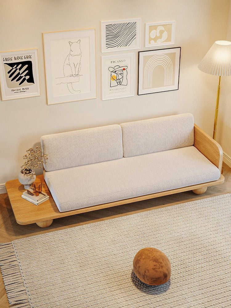 Hana Ball-Foot Suede Daybed living room view - suede fabric daybed - The Flamingo Life