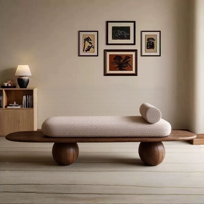 Sumi Bolster Suede Bench - suede fabric bench - The Flamingo Life
