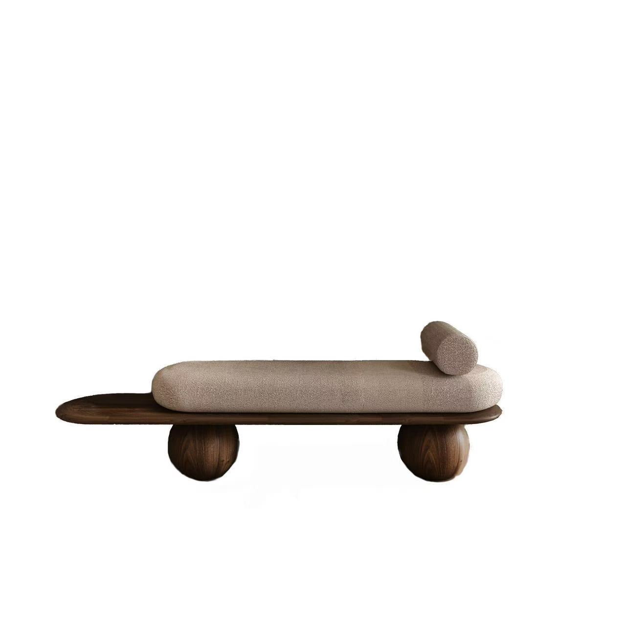Sumi Bolster Suede Bench side view - suede fabric bench - The Flamingo Life