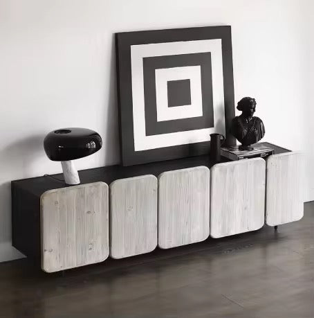 Airi Boxed Console/Buffet Table side view - wood veneer console table - The Flamingo Life