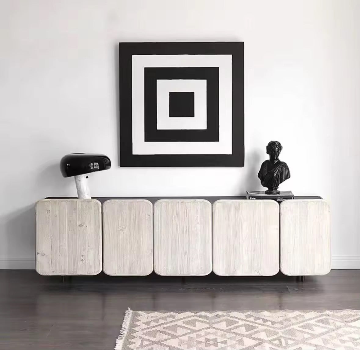 Airi Boxed Console/Buffet Table angle view - wood veneer console table - The Flamingo Life