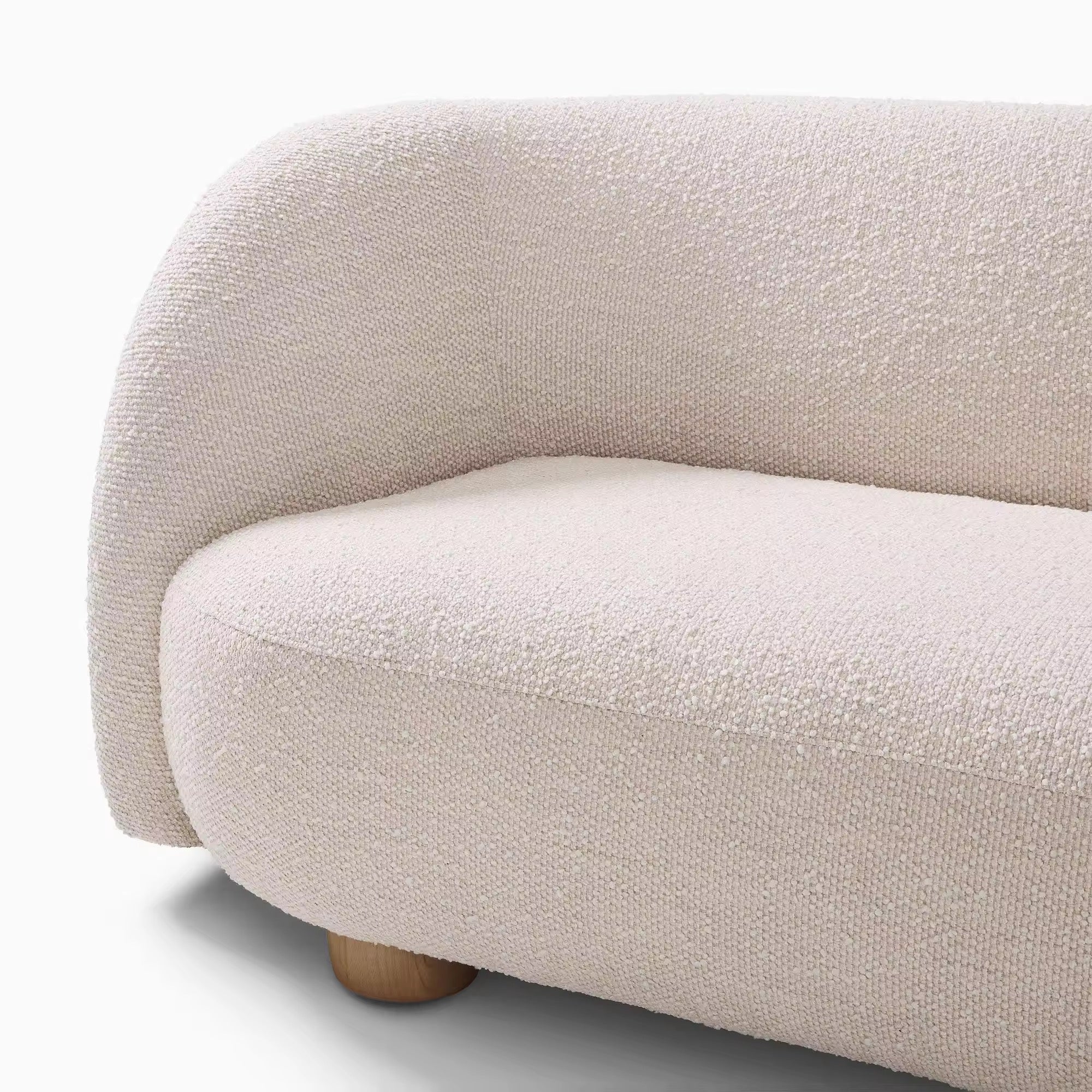 Mirae Boucle Chaise Couch angle view - boucle fabric sofa - The Flamingo Life