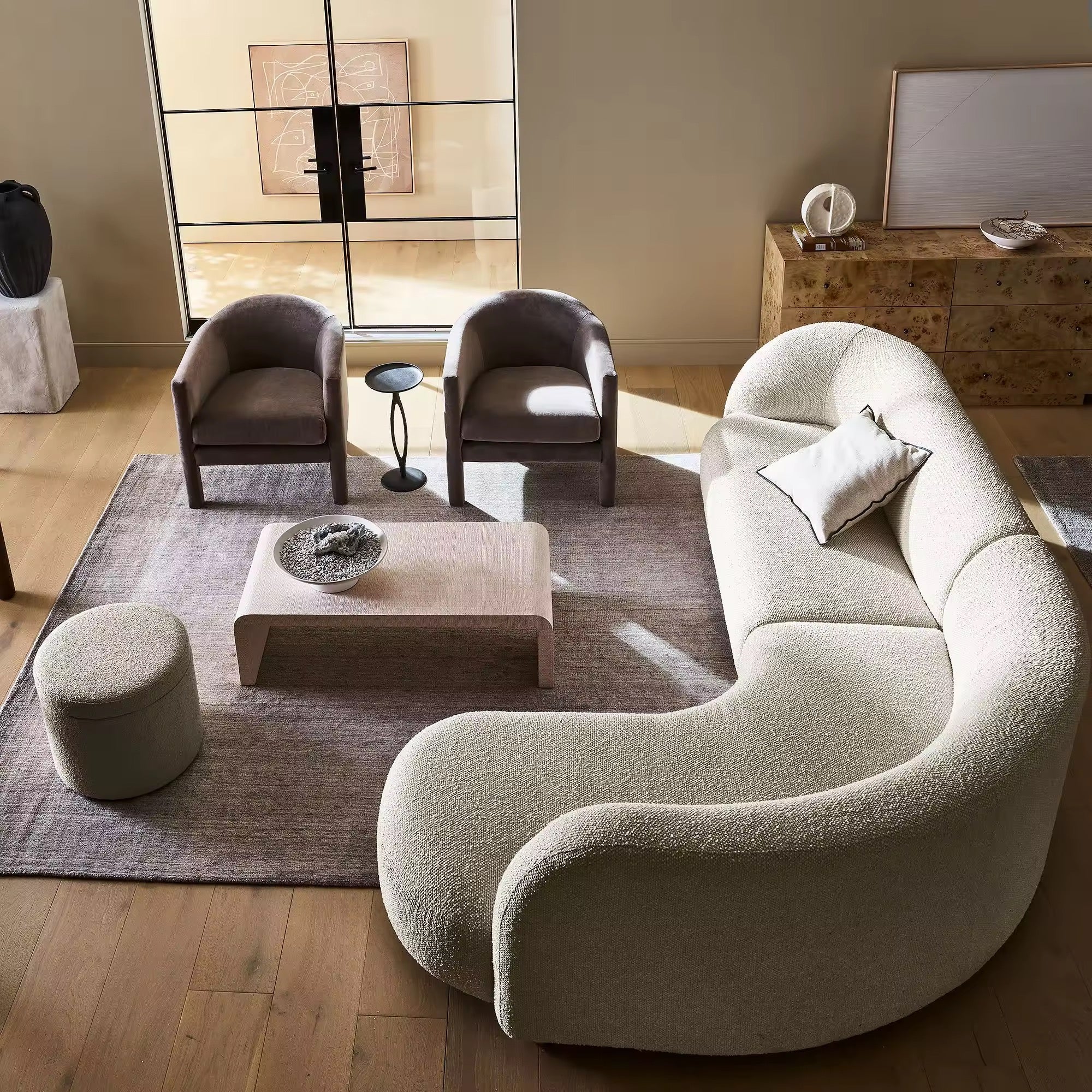 Mirae Boucle Chaise Couch side view - boucle fabric sofa - The Flamingo Life