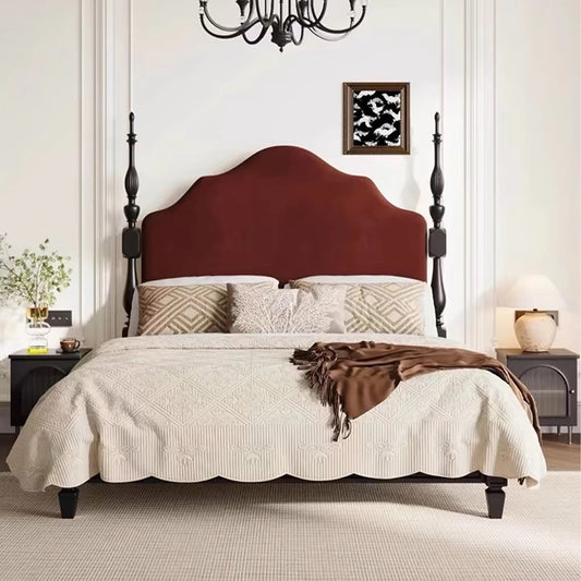 Maharani Upholstered Velvet Bed – front view – luxury velvet bed India – The Flamingo Life