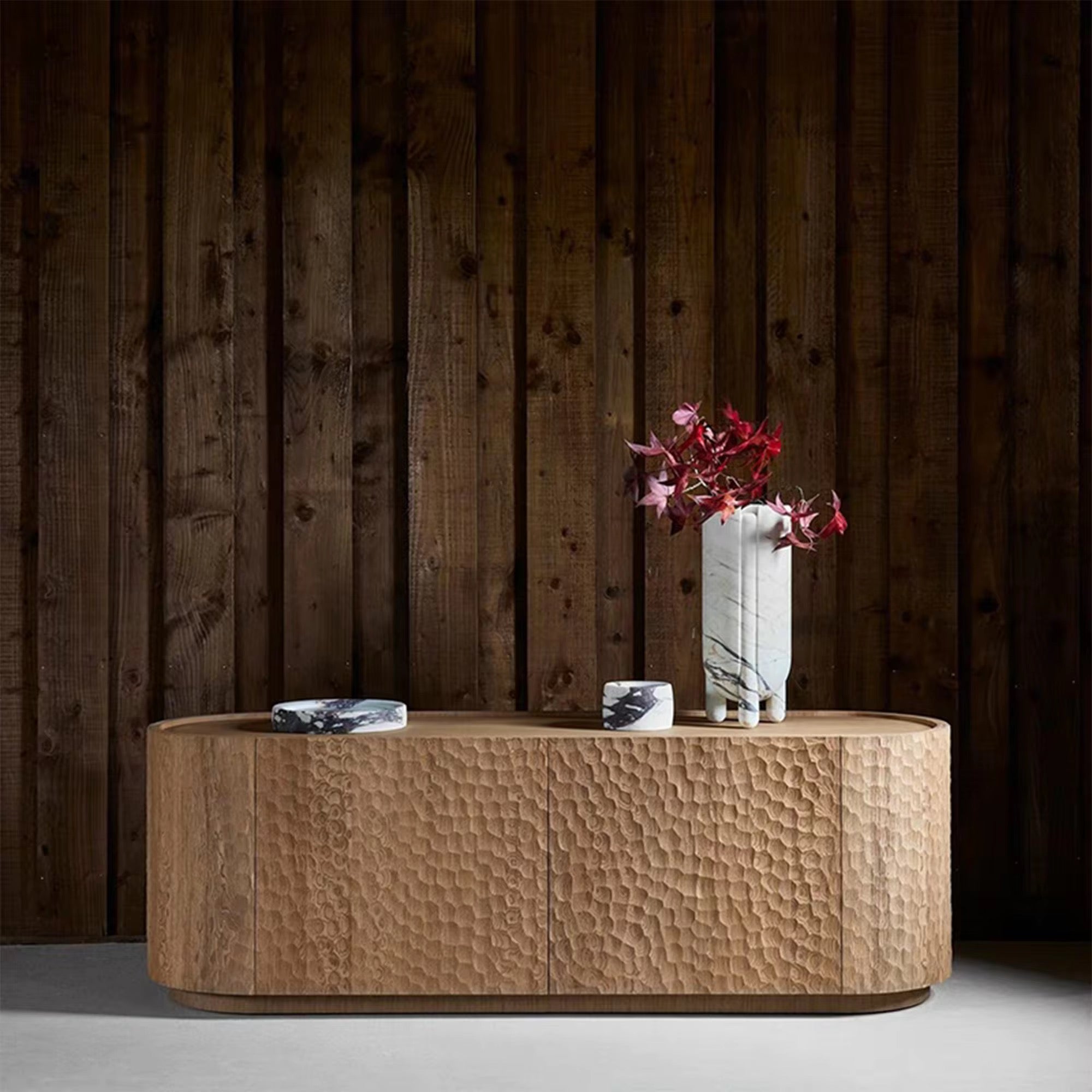 Nami Sculpted Console angle view - console table - The Flamingo Life