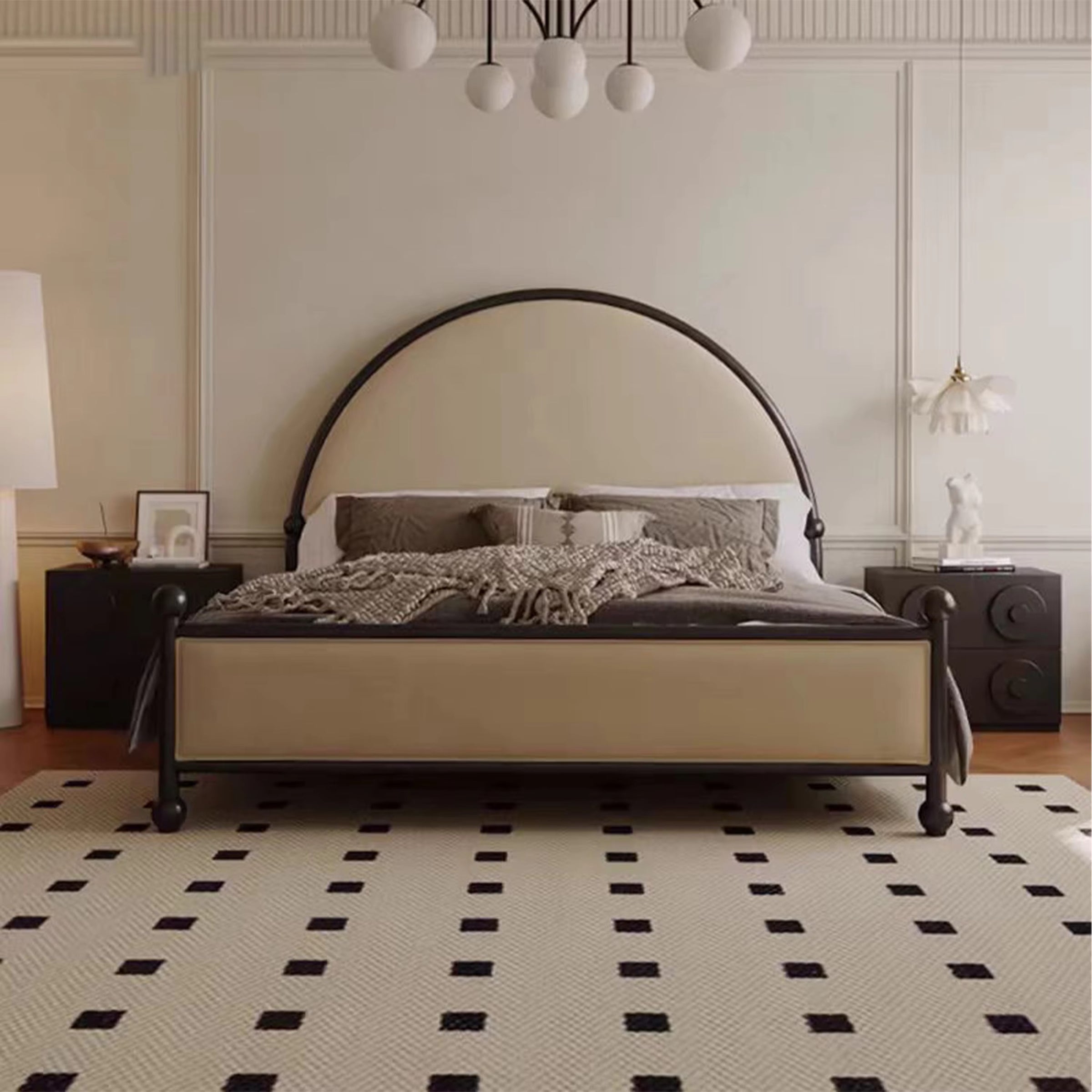 Kyoto Luxury Upholstered Japandi Suede Bed – side view – luxury japandi bed India – The Flamingo Life