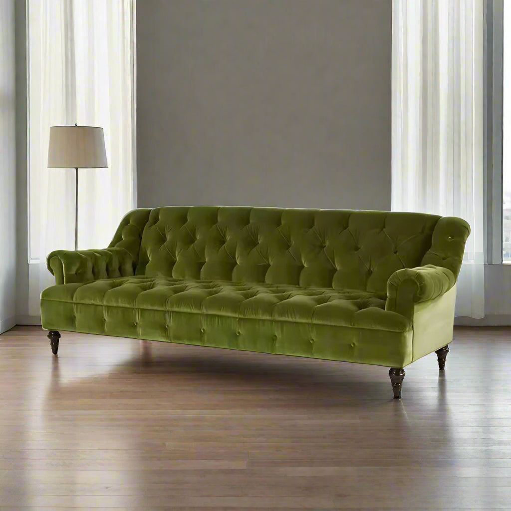Mivra English Couch - suede upholstery sofa - The Flamingo Life