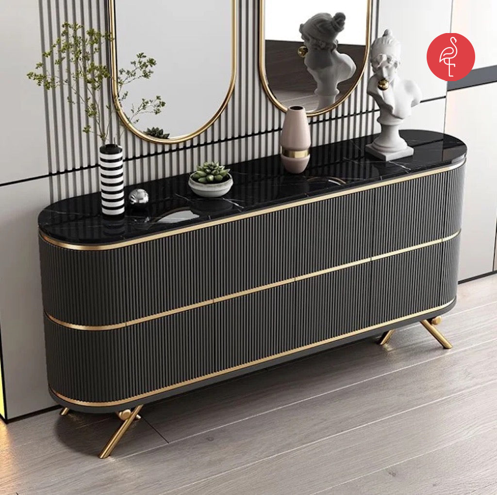 Klapso Console Marble and Lourve detail view - marble console table - The Flamingo Life
