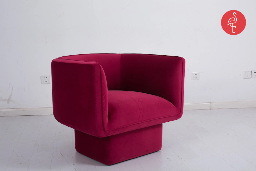 Royal Accent Chair detail view - suede upholstery accent chair - The Flamingo Life