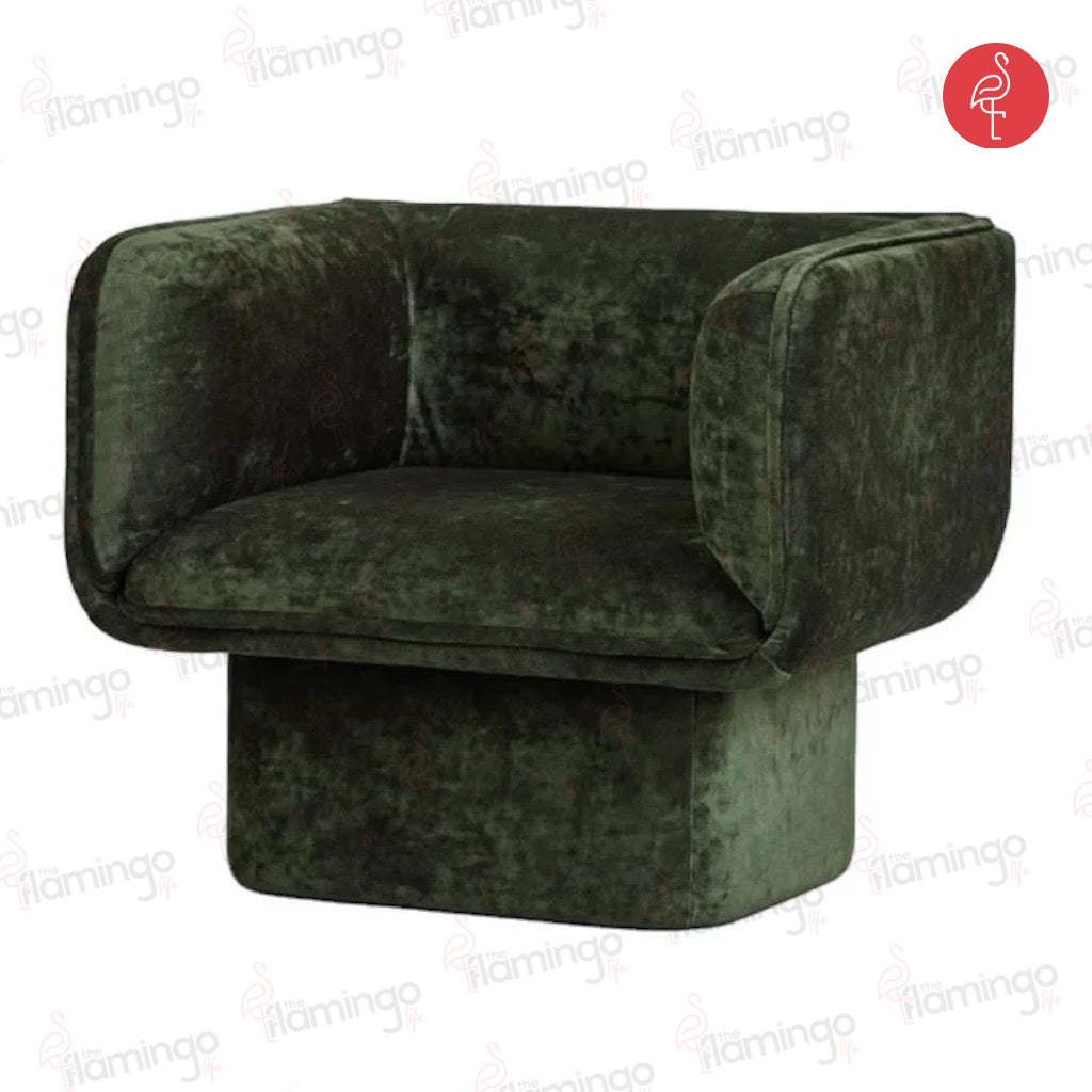 Royal Accent Chair close-up - suede upholstery accent chair - The Flamingo Life