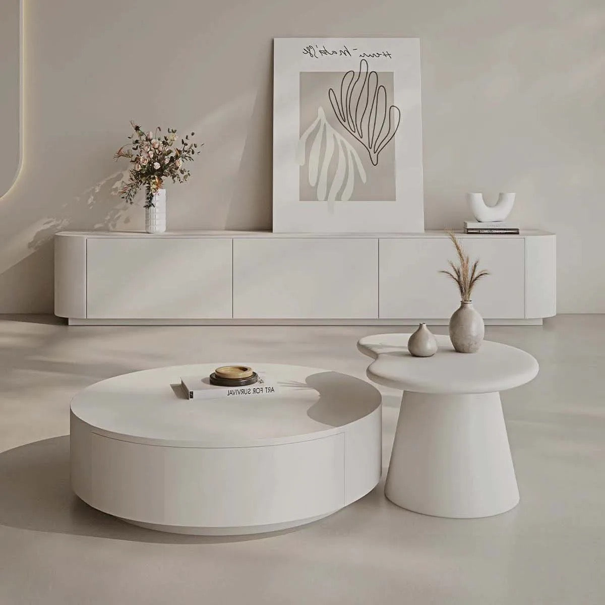 Ivory elegant coffee table set - wood veneer coffee table - The Flamingo Life