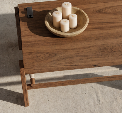 Kantan Teak Wood Coffee Table - solid teak wood coffee table - The Flamingo Life