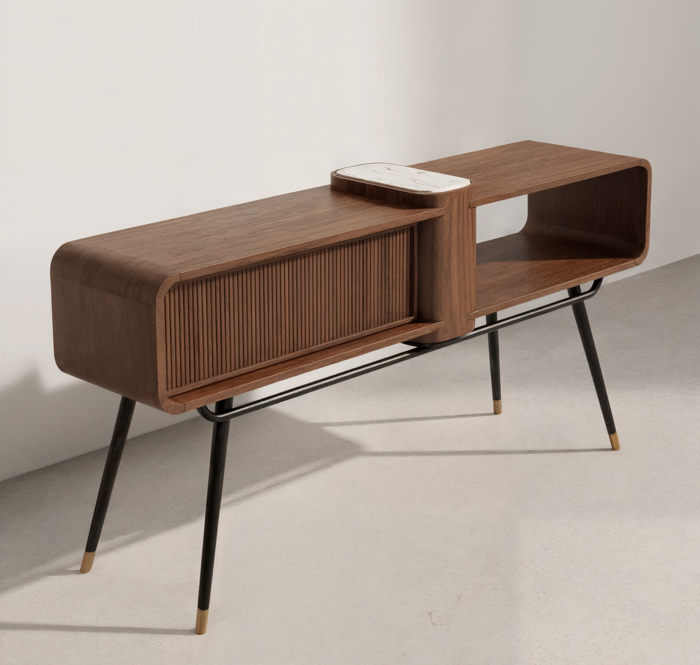 Kenzan Console lifestyle view - solid teak wood console table - The Flamingo Life