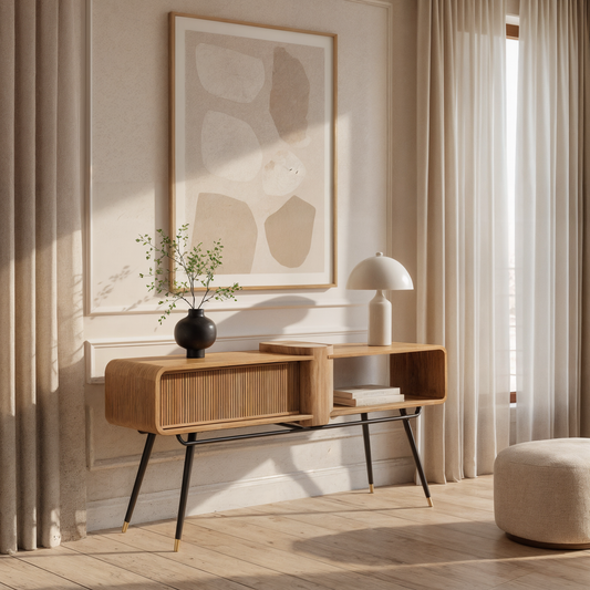 Kenzan Console - solid teak wood console table - The Flamingo Life