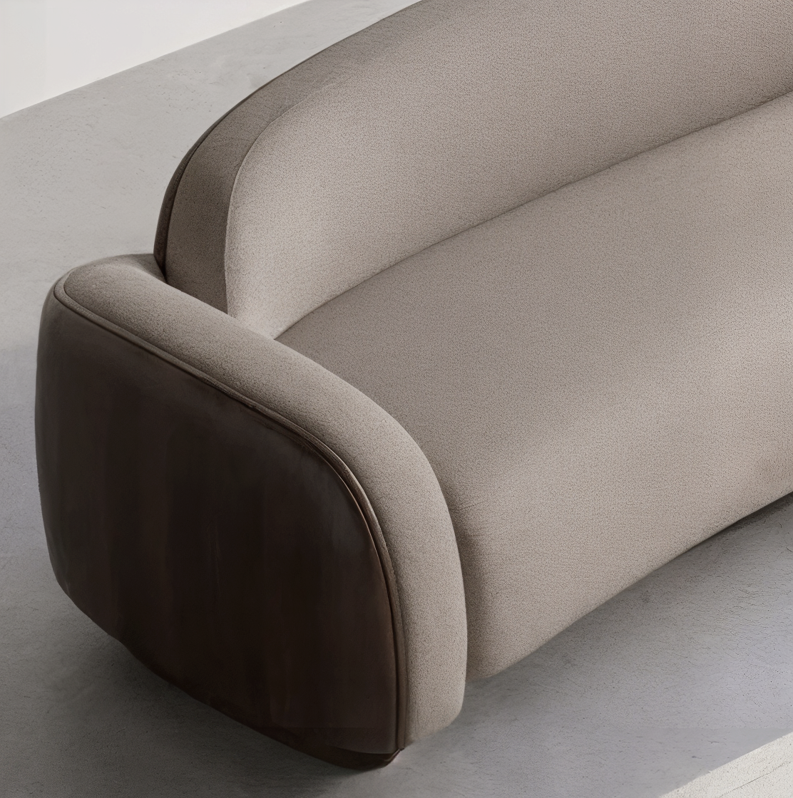 Mori Japandi Sofa 3 Seater Suede – side view – luxury japandi sofa India – The Flamingo Life