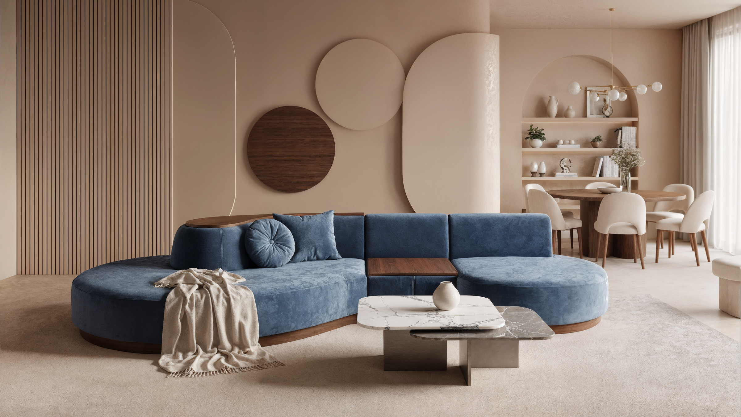 Nagare Modular Sectional Sofa Suede – front view – luxury modular sofa India – The Flamingo Life