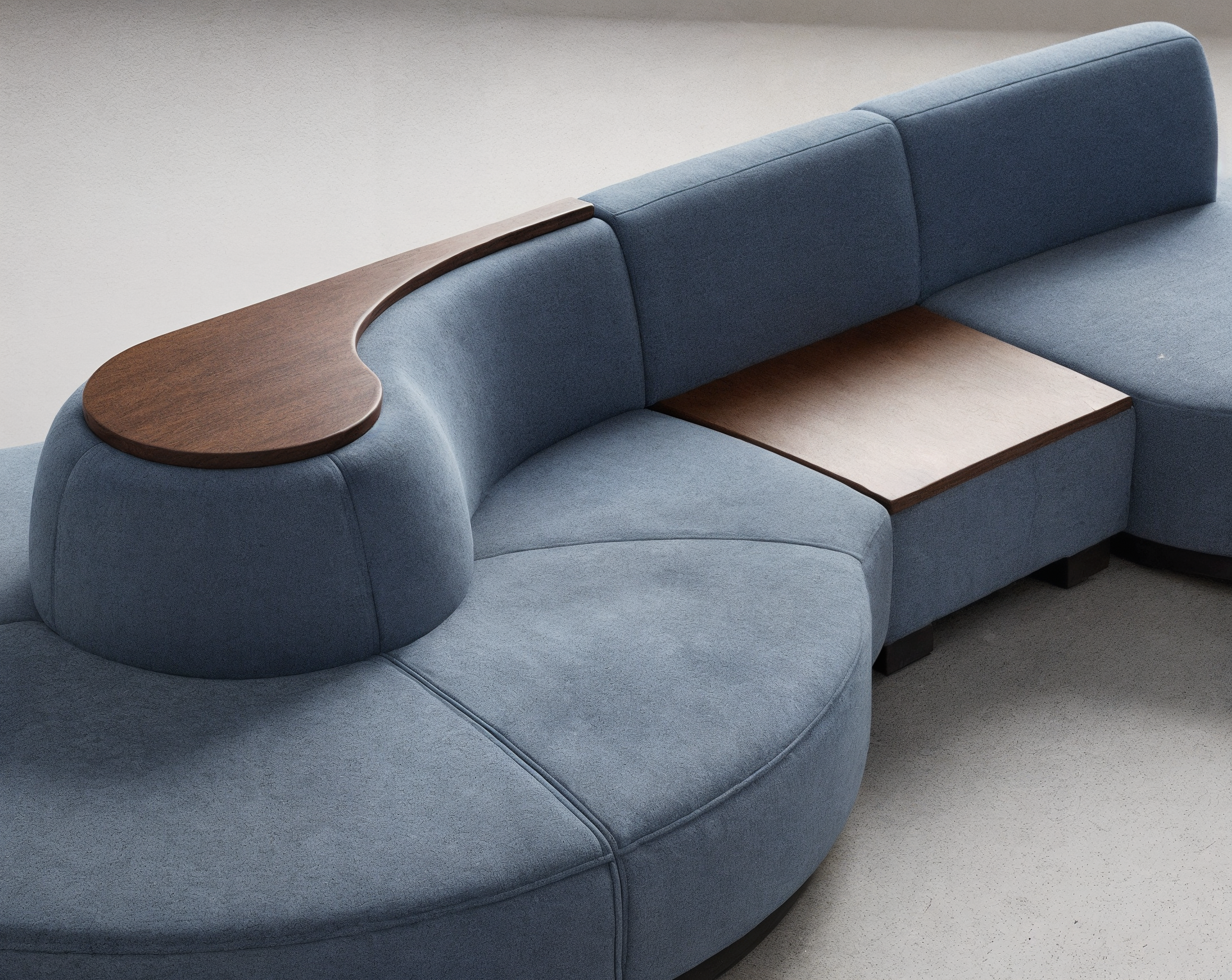 Nagare Modular Sectional Sofa Suede – angle view – luxury modular sofa India – The Flamingo Life