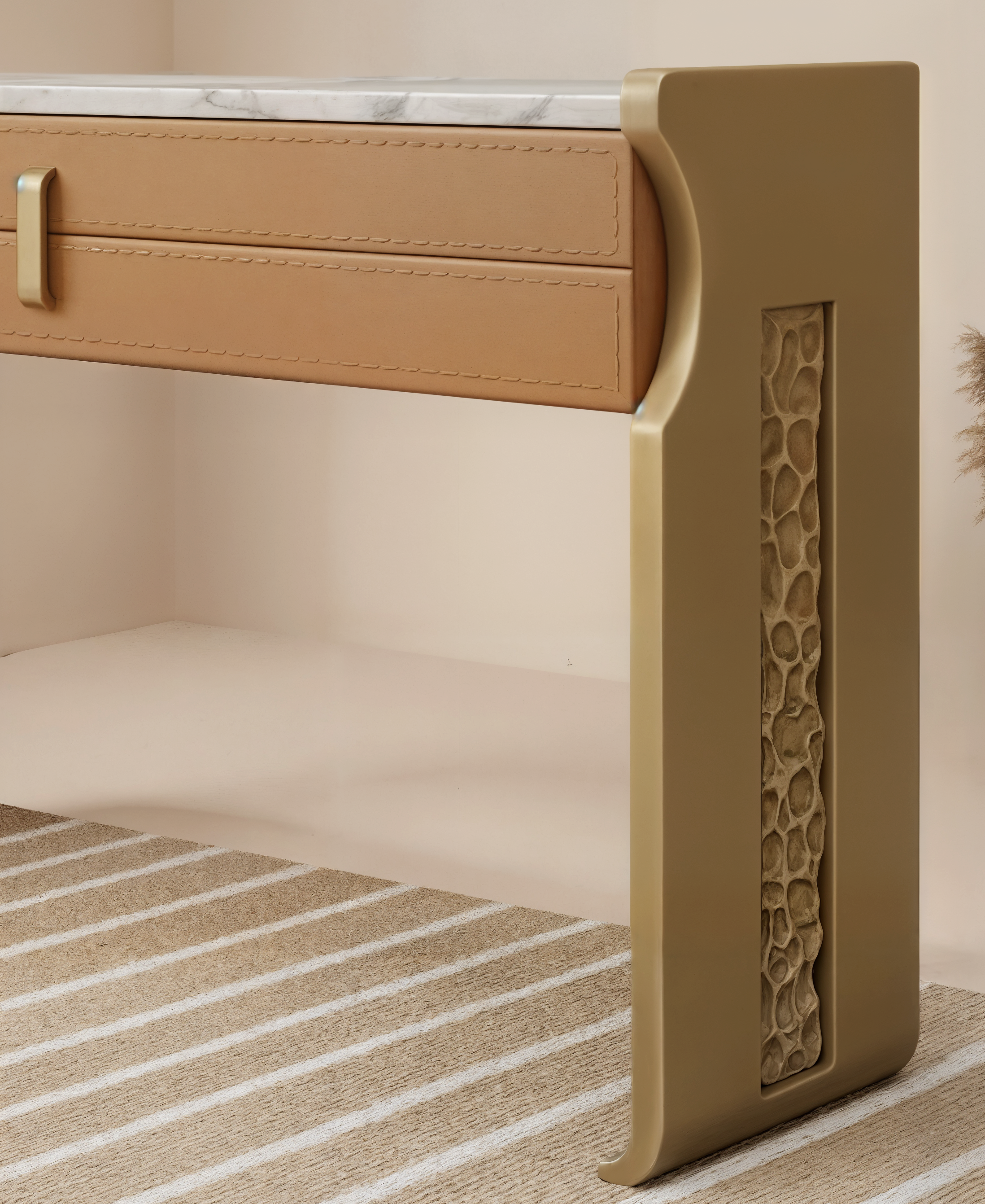 Nagomi Leather Console side view - premium leather console table - The Flamingo Life