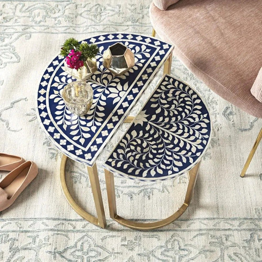 Nascent Moon Bone Inlay Side Table - bone inlay side table - The Flamingo Life