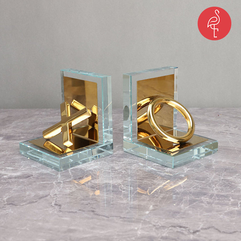 OX Glass & Gold Fancy Bookend – detail view – luxury gold bookend India – The Flamingo Life