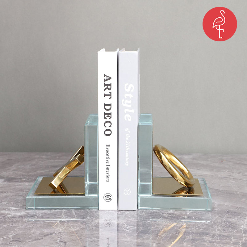 OX Glass & Gold Fancy Bookend – lifestyle view – luxury gold bookend India – The Flamingo Life