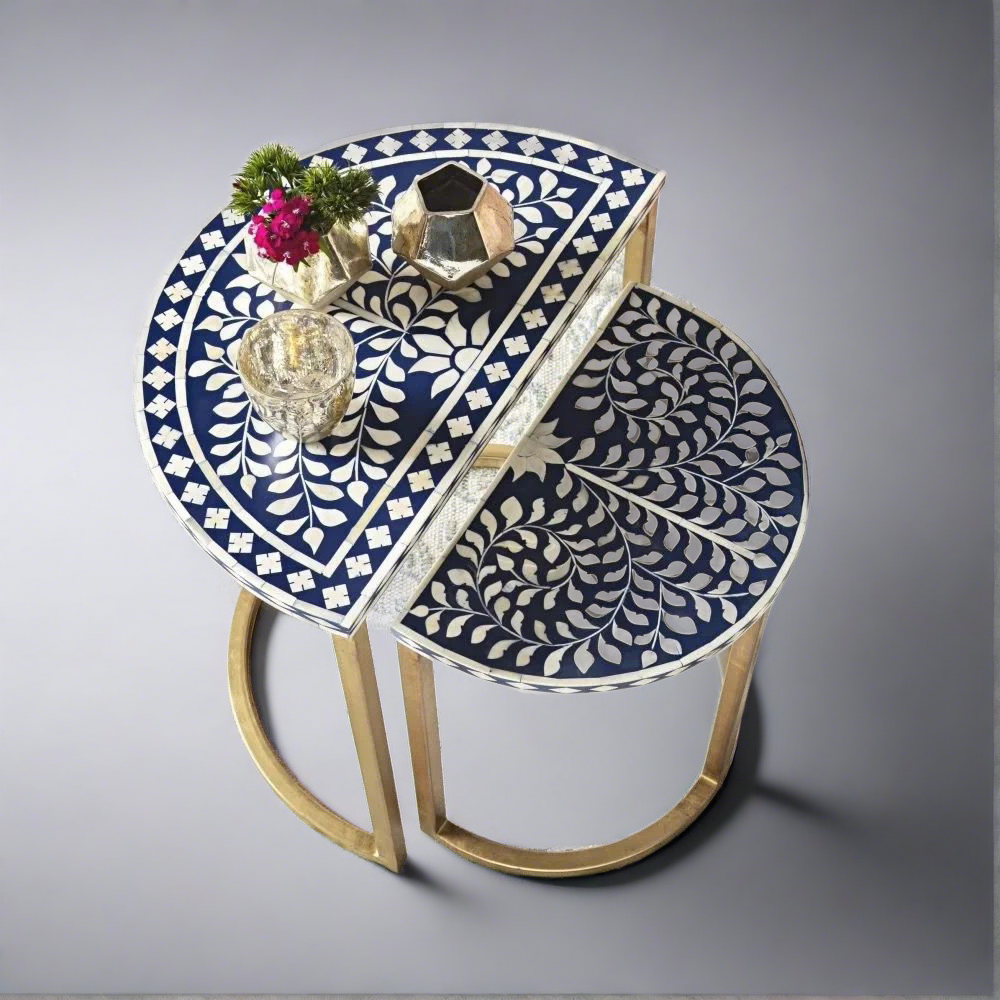 Nascent Moon Bone Inlay Side Table side view - bone inlay side table - The Flamingo Life