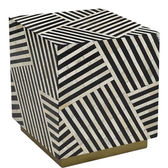 Cube Bone Inlay Side Table side view - bone inlay side table - The Flamingo Life