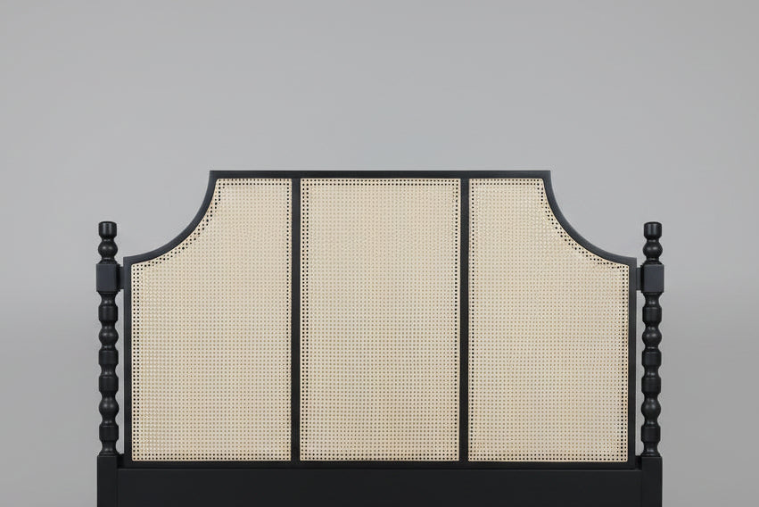 Aranya Upholstered Japandi Rattan Bed – side view – luxury rattan bed India – The Flamingo Life
