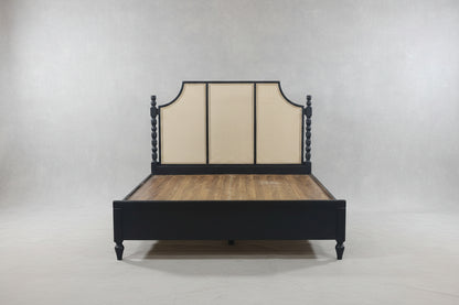 Aranya Upholstered Japandi Rattan Bed – lifestyle view – luxury rattan bed India – The Flamingo Life