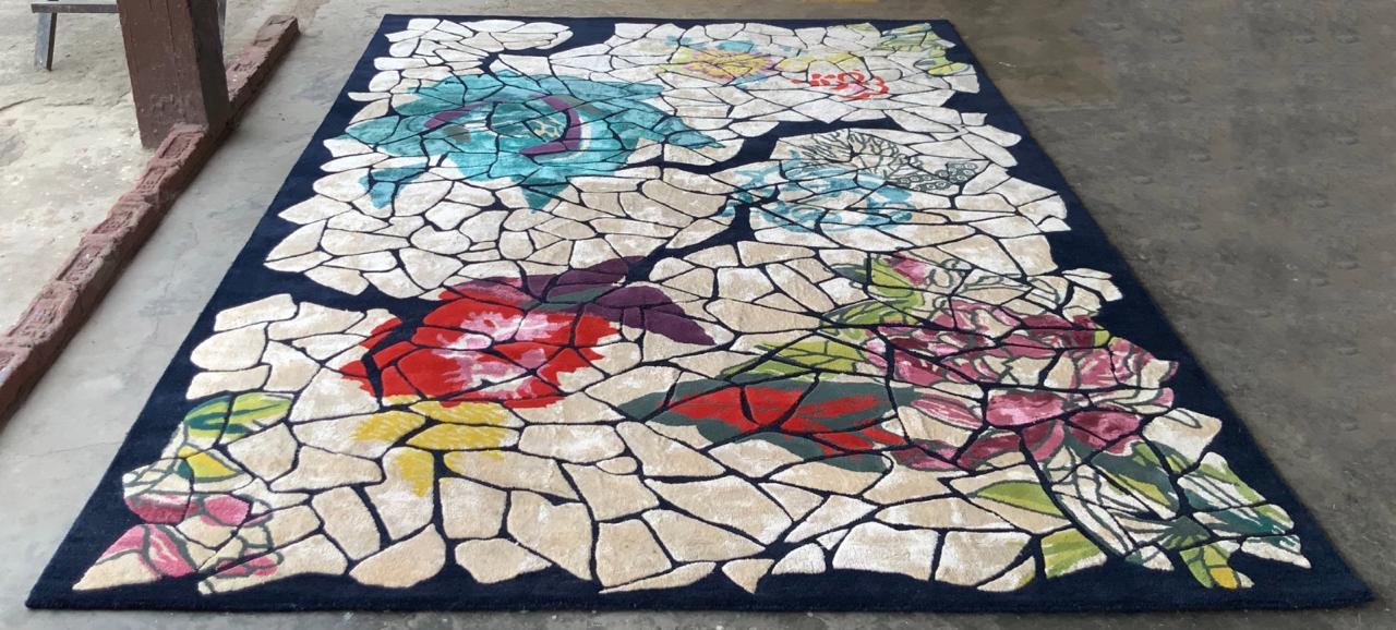 Premium Hand Tufted Geometric Carpet – front view – luxury geometric hand tufted rug India – The Flamingo Life