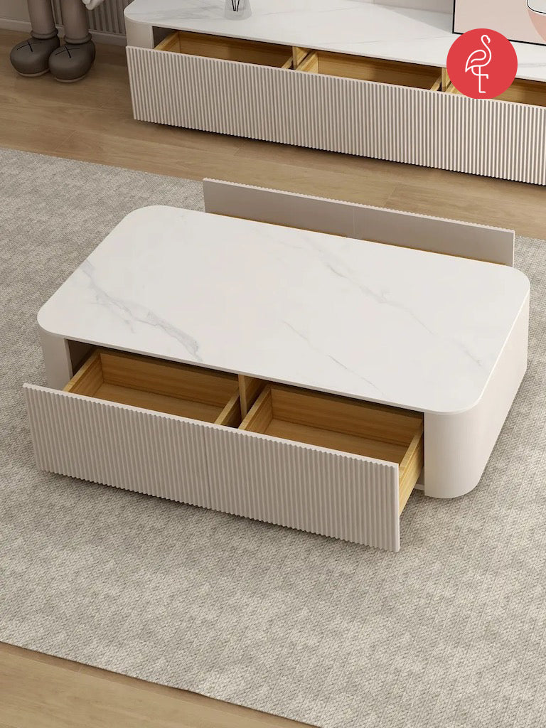 Regal Marble Lourve Drawer Coffee Table - marble coffee table - The Flamingo Life