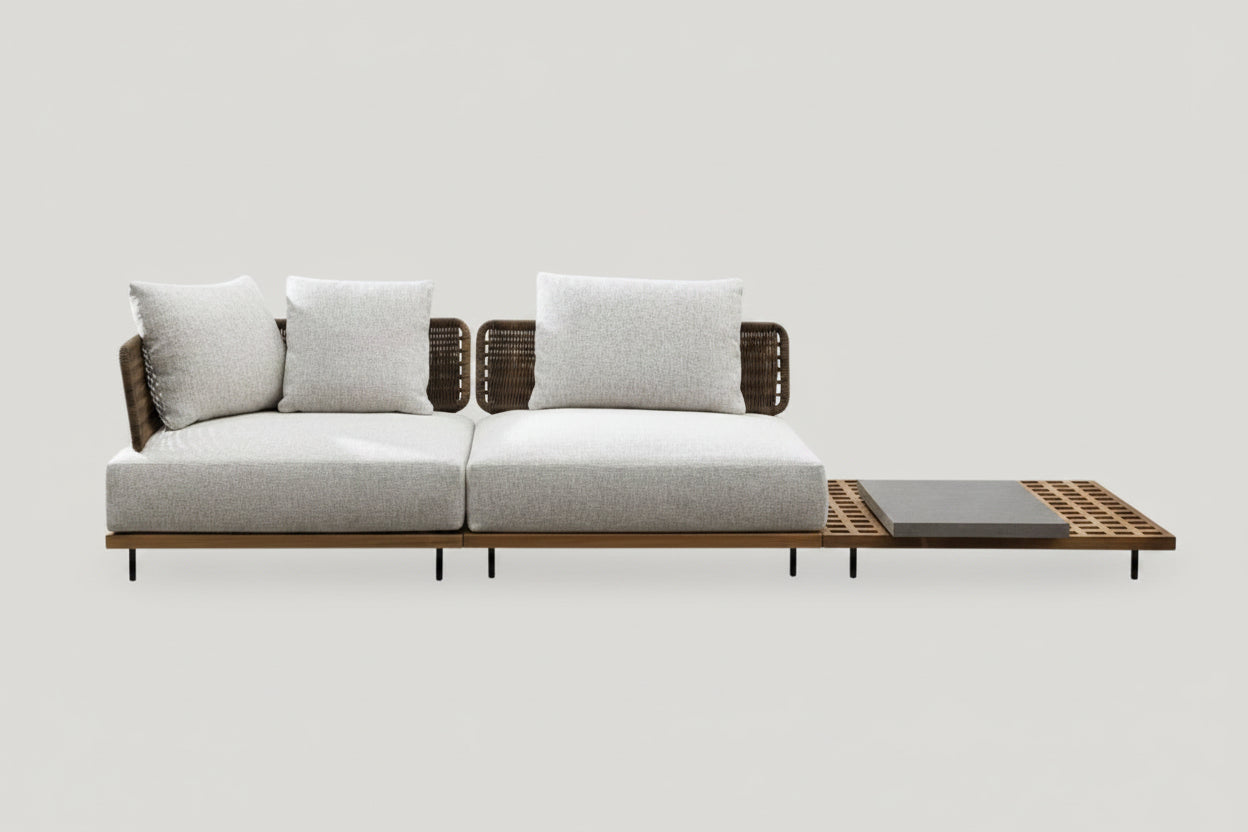 Swarnarekha Outdoor Teak Furniture – detail view – luxury outdoor teak furniture India – The Flamingo Life