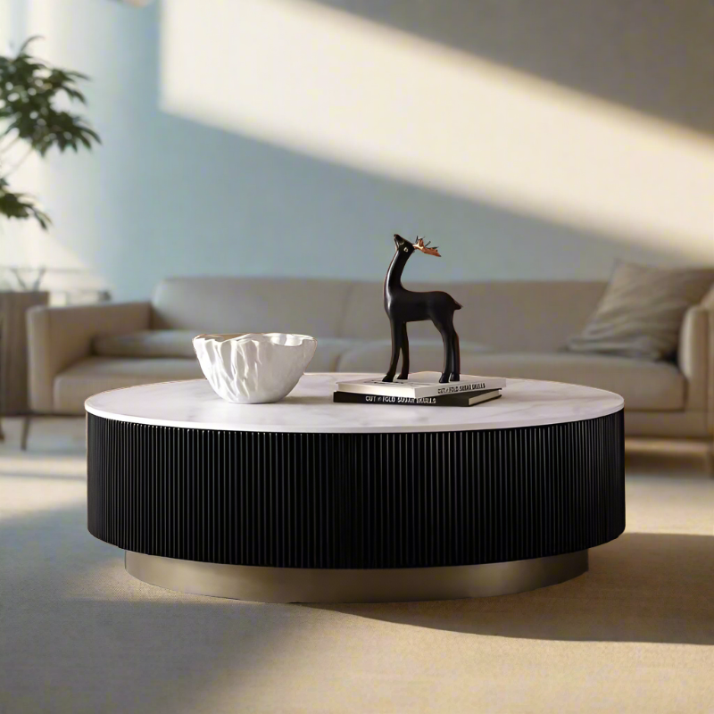 Saturn Round Louver Marble Side Table