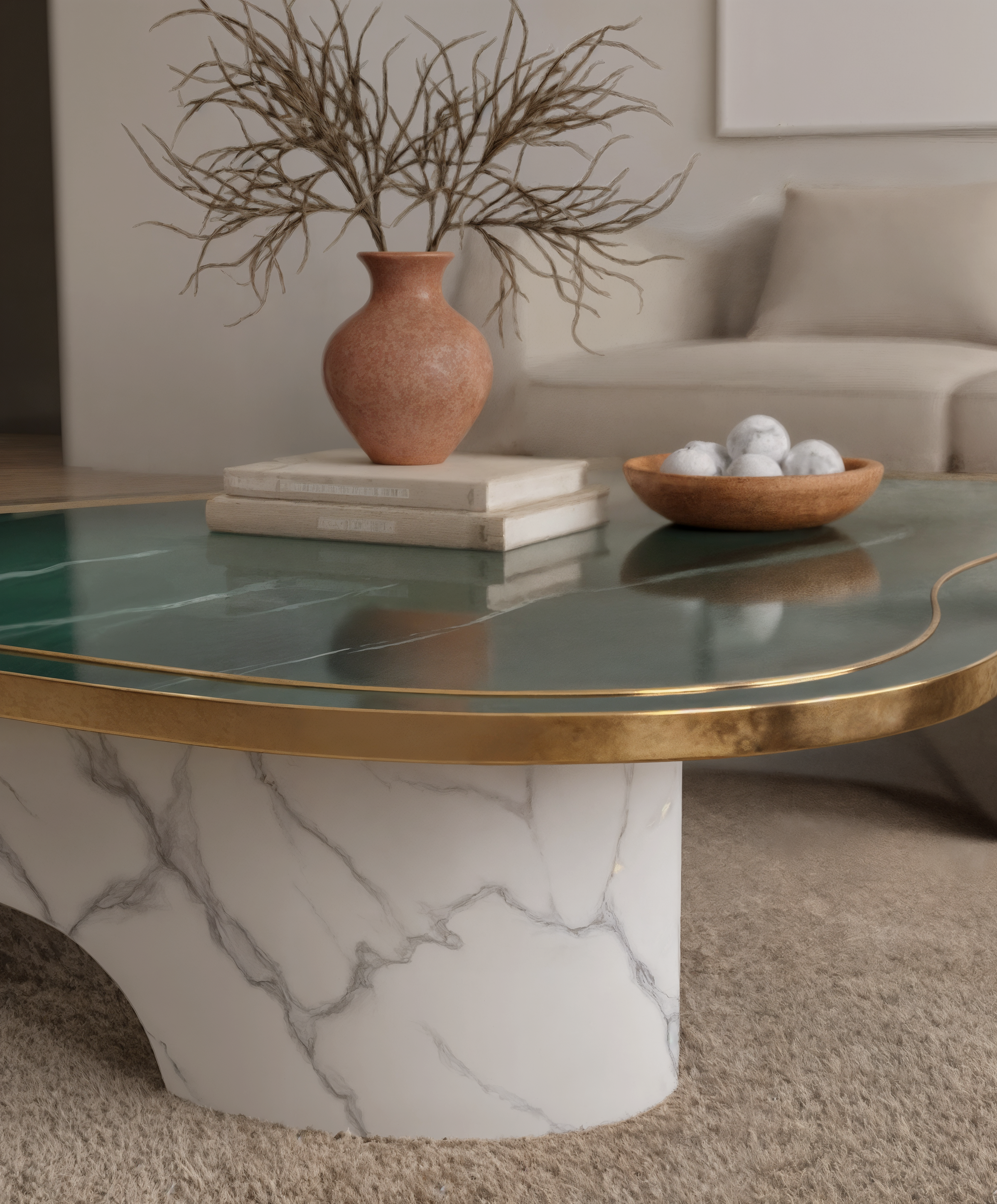 Uku Marble Top Coffee Table side view - marble coffee table - The Flamingo Life