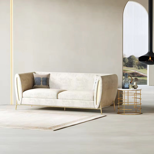 Ylva Abstract Mettalic Arm Couch - suede upholstery sofa - The Flamingo Life