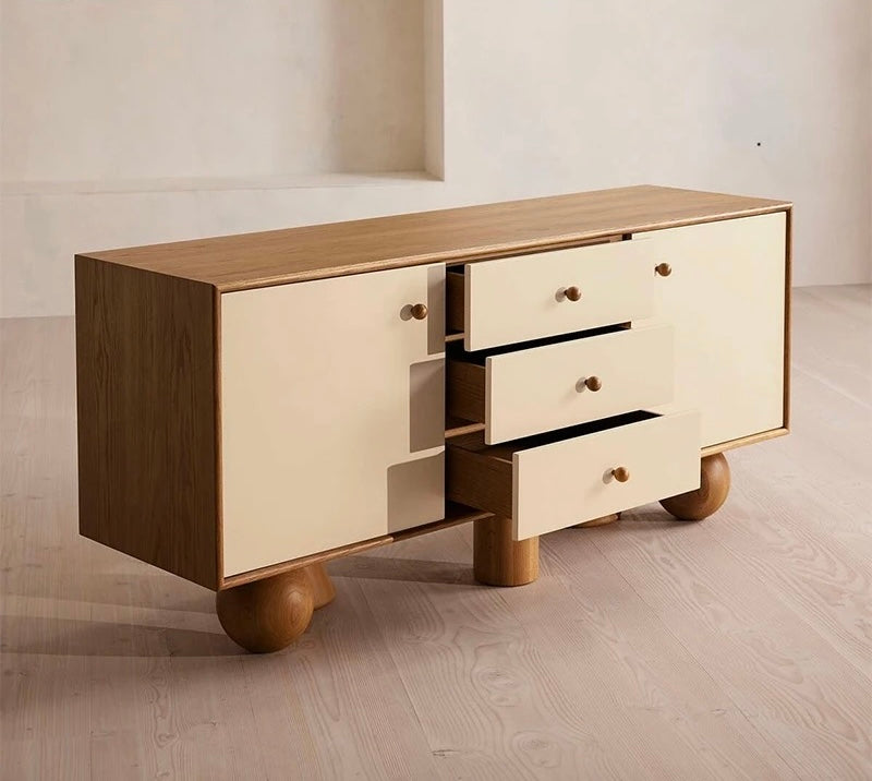 Cone Sphere Console/Cabinet detail view - Japandi console table - The Flamingo Life