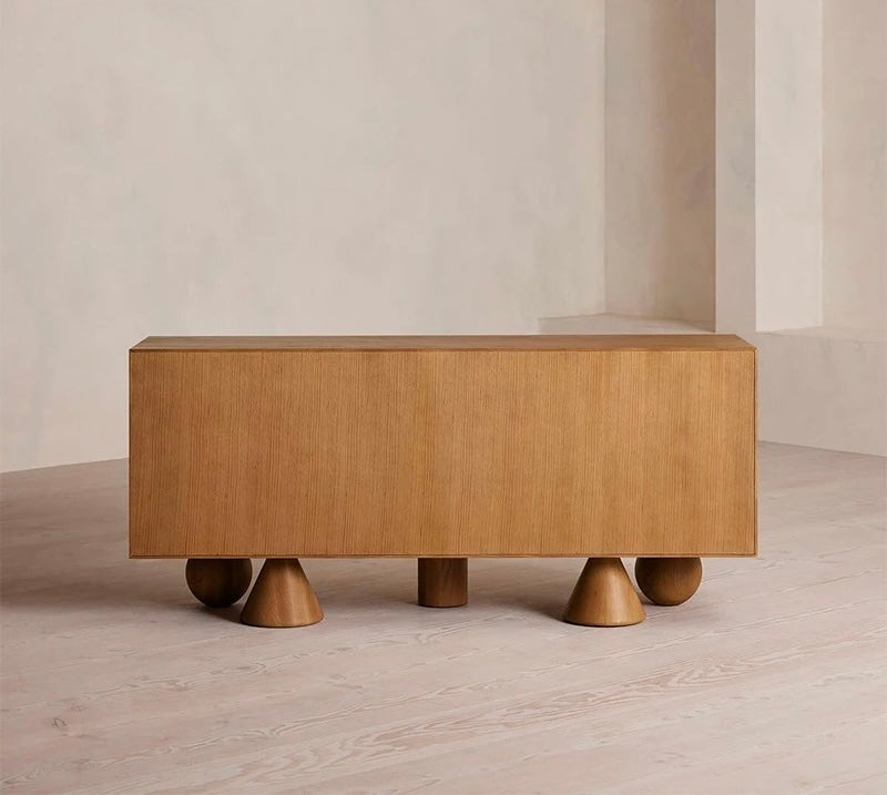 Cone Sphere Console/Cabinet side view - Japandi console table - The Flamingo Life