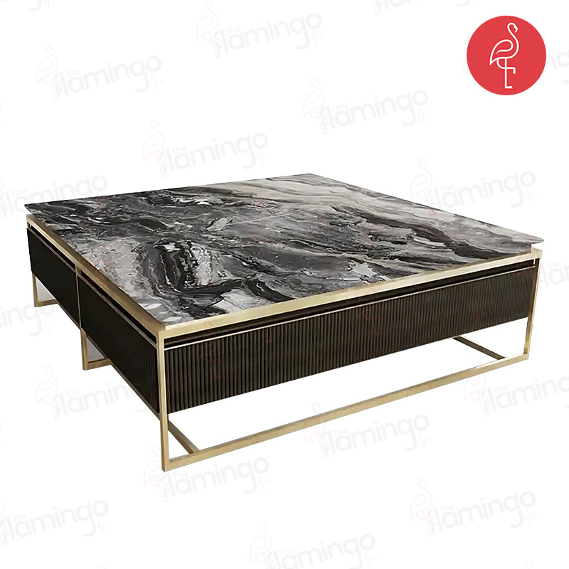 Sorentino Luxury Metal Table side view - marble furniture - The Flamingo Life
