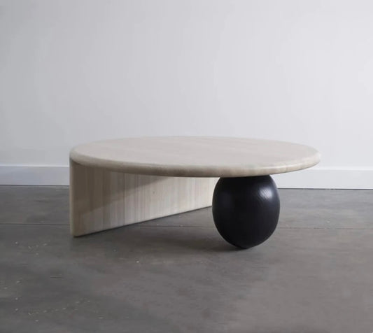 Marble top with wooden sphere coffee table