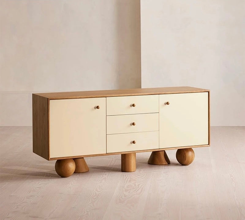 Cone Sphere Console/Cabinet close-up - Japandi console table - The Flamingo Life