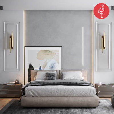 Casper Wall Mounted Light close-up - gold-accented furniture - The Flamingo Life