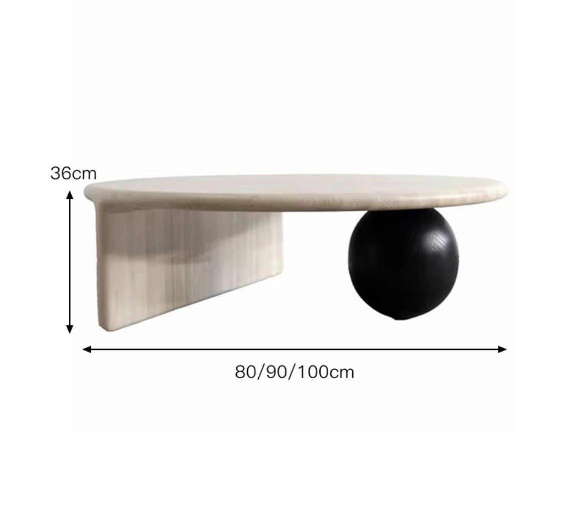 Marble top with wooden sphere coffee table