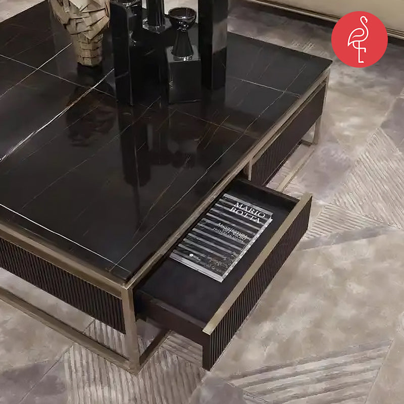 Sorentino Luxury Metal Table detail view - marble furniture - The Flamingo Life
